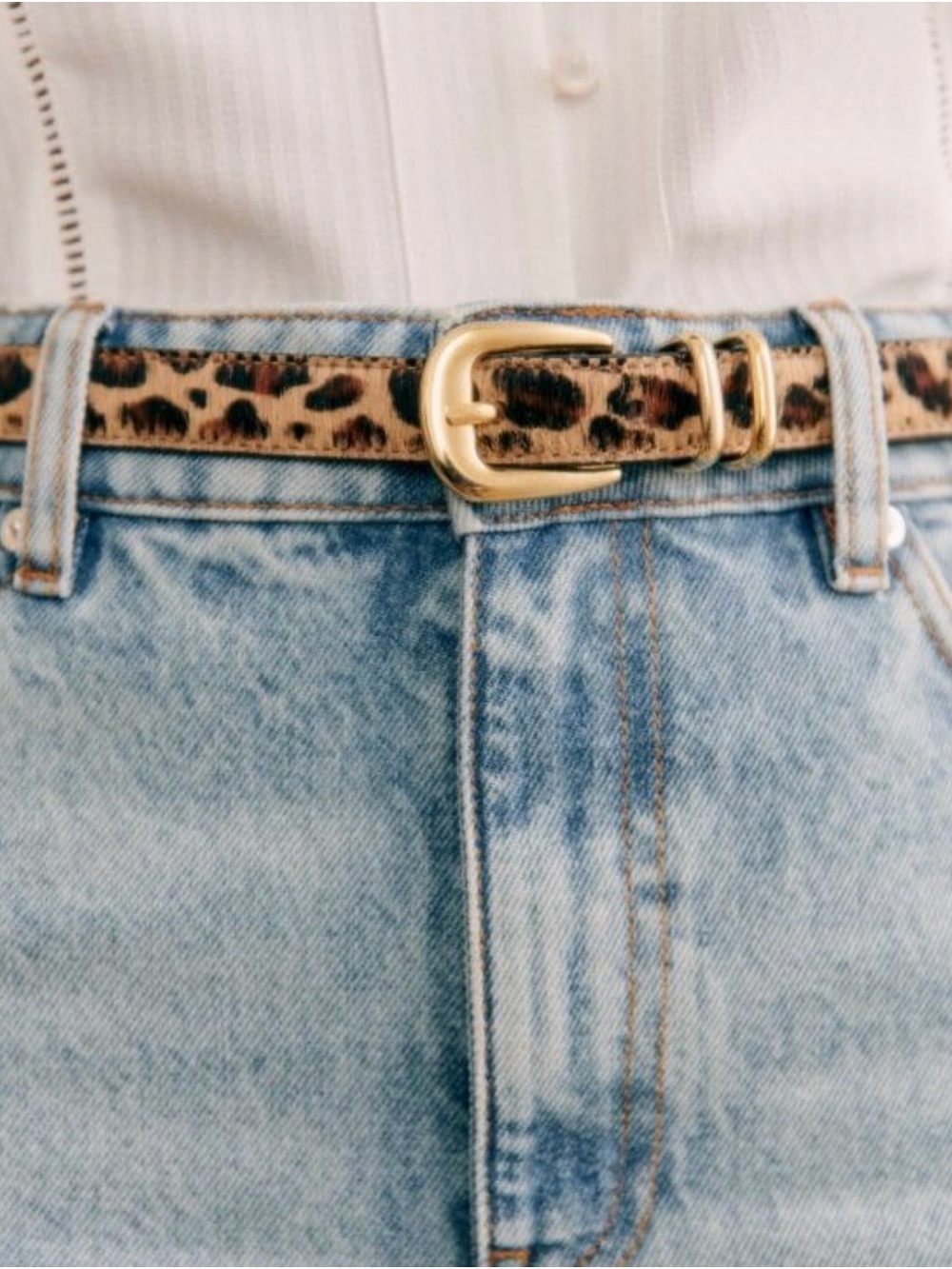 Sezane Livie Leopard-Print Slim Belt with Gold Buckle